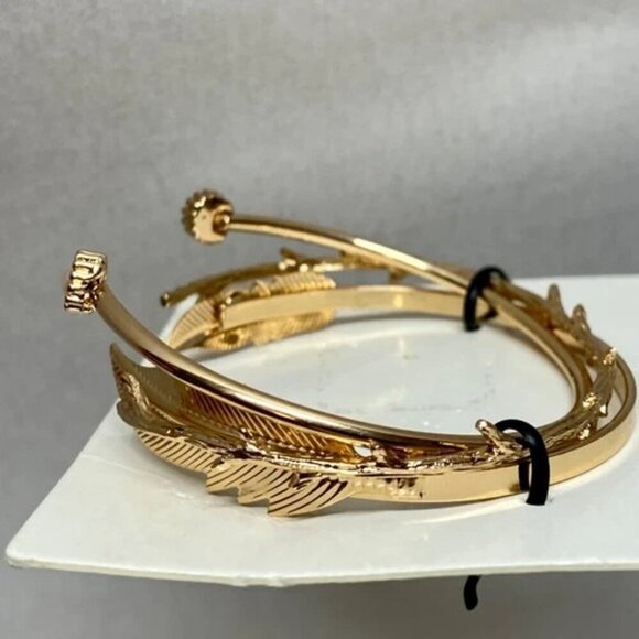 Rue 21 Women's Goldtone Fashion Bangle Set 3 Pack Gold Leaf Stackable NWT - Picture 6 of 7